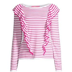 Lilly Pulitzer bright pink and white ruffled sweater size S